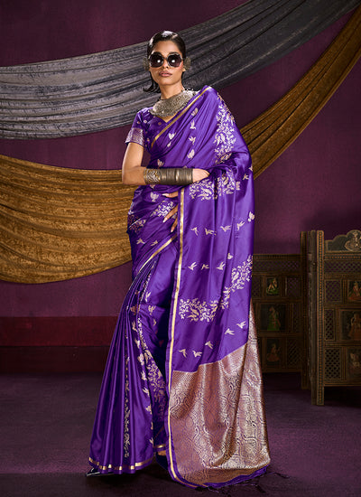 Royal Purple Brocade Handloom Woven Silk Saree