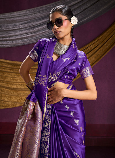 Royal Purple Brocade Handloom Woven Silk Saree
