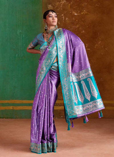 Purple and Green Handwoven Silk Saree