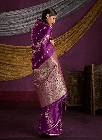 Deep Wine Brocade Handloom Woven Silk Saree