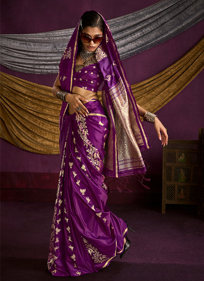 Deep Wine Brocade Handloom Woven Silk Saree