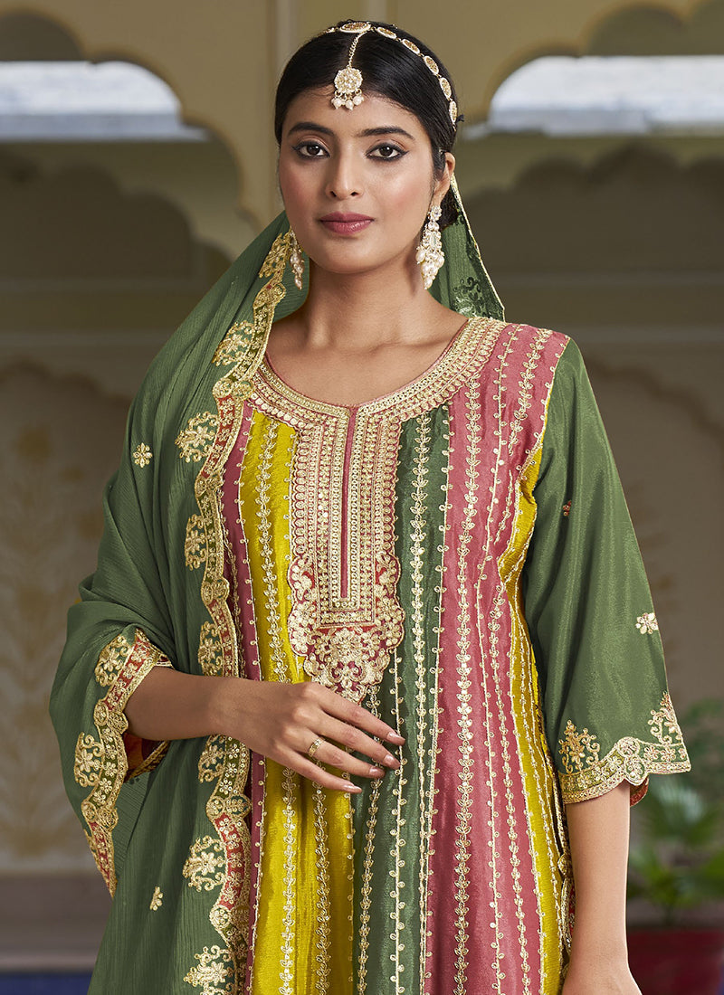 Buy Indian Clothes In Kelowna Green Multi Embroidery Wedding Gharara