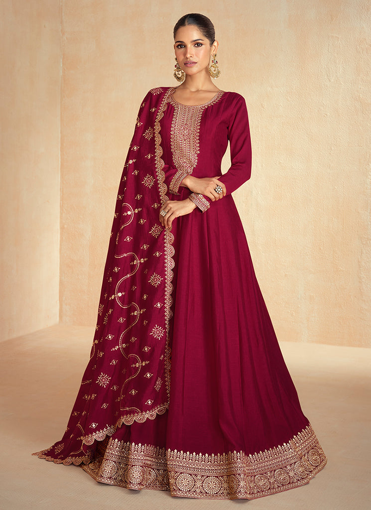 Bridal Red Golden Embroidery Wedding Anarkali Suit