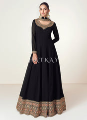 Black Multi Embroidery Anarkali Dress