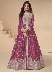 Dark Pink Embroidered Slit Style Anarkali Lehenga