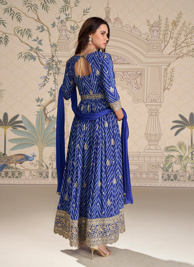 Blue Embroidered Slit-Style Anarkali Pant Suit