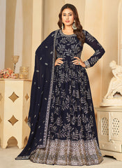 Dark Blue Sequence Embroidered Designer Anarkali Suit