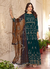 Green Multi Embroidery Gerogette Anarkali Suit