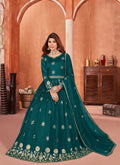Turquoise Embroidery Silk Anarkali Suit