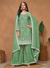 Mint Green Embroidery Festive Palazzo Suit