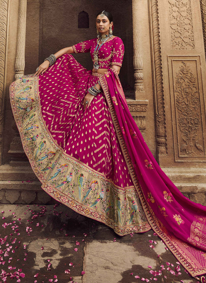 Hot Pink Viscose Lehenga Choli In USA UK