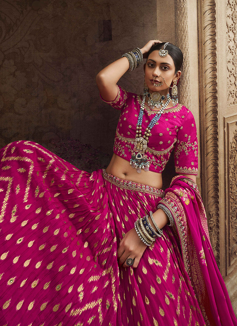 Hot Pink Viscose Lehenga Choli In USA Canada