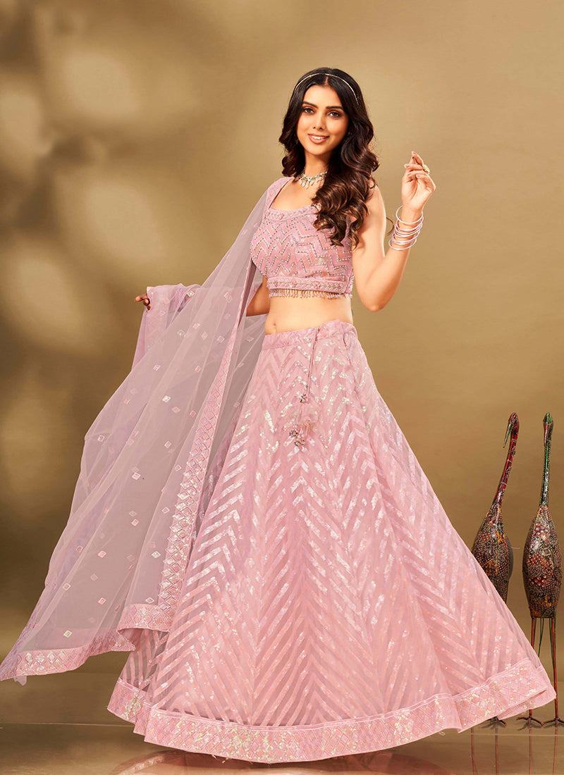 Pink Handwork Embroidery Georgette Lehenga Choli In USA California