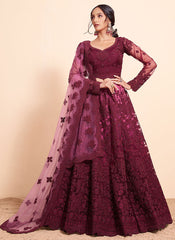 Magenta Ombré Thread Embroidery Lehenga Choli With Dupatta