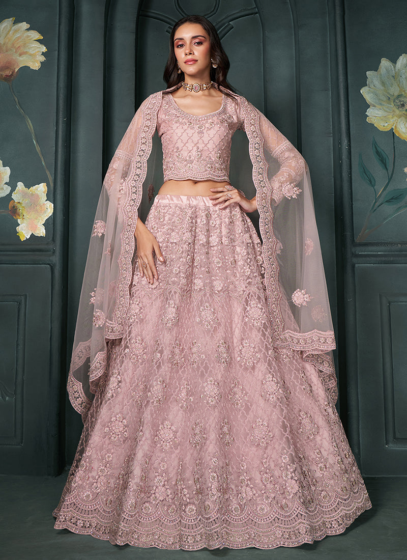 Rose Pink Embroidered Lehenga Choli