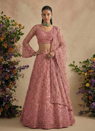 Rose Pink Embroidered Designer Wedding Lehenga Choli