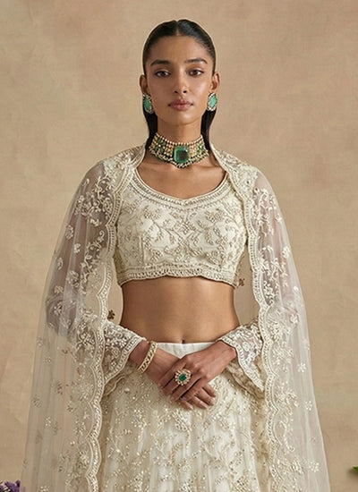 Ivory White Designer Embroidery Wedding Lehenga Choli