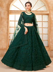 Dark Green Embroidered Lehenga Choli