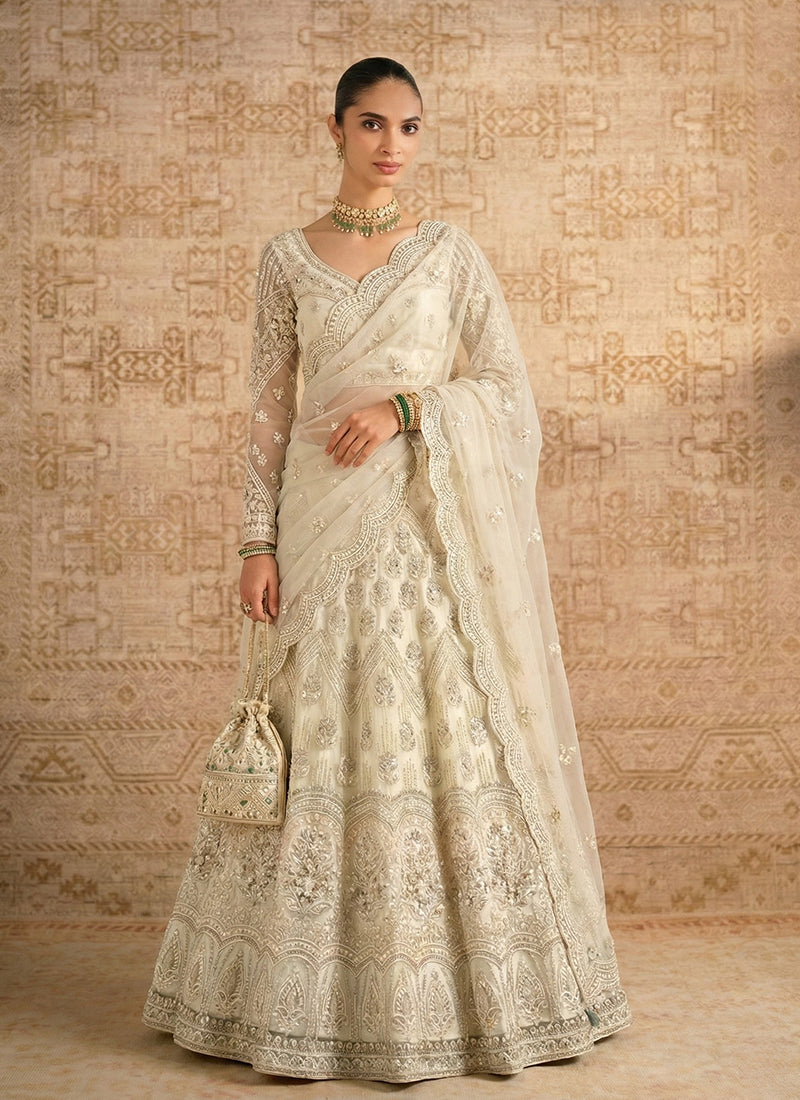 Cream White Embroidered Lehenga Choli