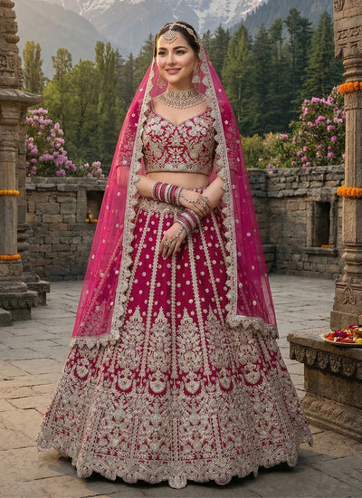 Magenta Multi Embroidered Wedding Lehenga Choli