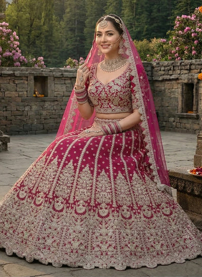Magenta Multi Embroidered Wedding Lehenga Choli