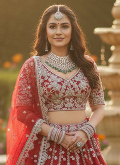 Bridal Red Multi Embroidered Wedding Lehenga Choli