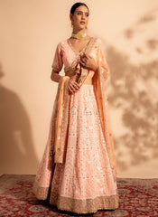Light Peach Embroidery Wedding Lehenga Choli