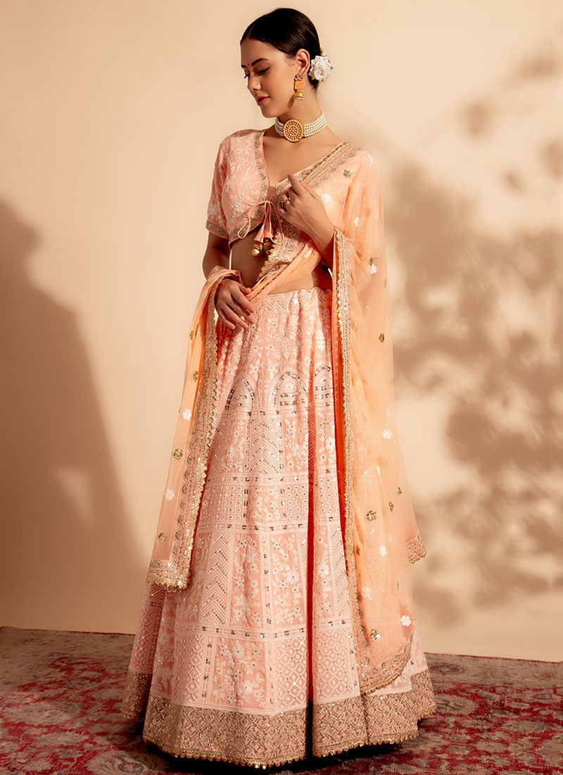 Light Peach Embroidery Wedding Lehenga Choli