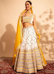 White And Yellow Multi Embroidery Traditional Lehenga Choli