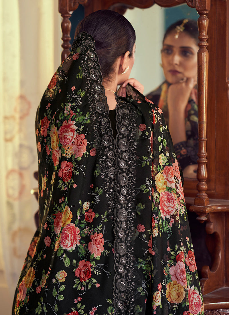 Buy Indian Clothes In Edmonton Black Multi Floral Embroidery Pant Style Suit At Hatkay