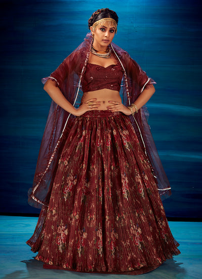 Maroon Sequence Embroidered Festive Lehenga Choli