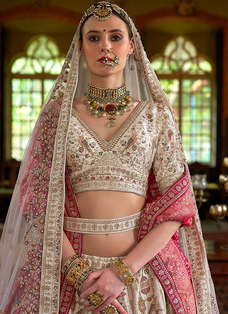 Buy Ivory And Pink Bridal Lehenga Choli In USA