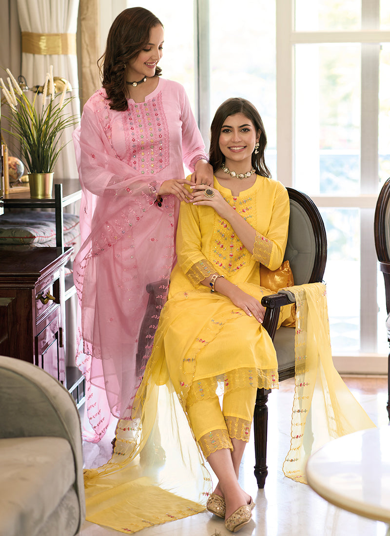 Yellow Multi Embroidery Traditional Salwar Kameez In USA UK