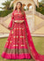 Magenta Multicoloured Ikat Prints And Embroidered Silk Anarkali Gown