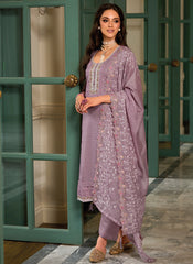 Purple Sequence Embroidery Traditional Pant Style Suit