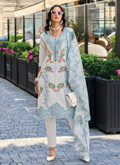 White And Blue Floral Embroidery Pakitani Style Pant Suit