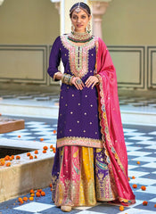 Purple And Pink Multi Embroidery Festive Lehenga Kurti