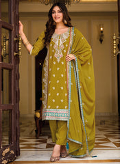 Yellow Sequence Embroidery Designer Pant Style Suit
