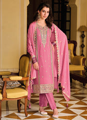 Pink Sequence Embroidery Designer Pant Style Suit
