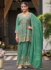 Green Multi Embroidery Sharara Style Suit