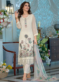 White Floral Embroidery Pant Style Suit