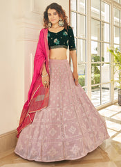 Pink And Green Multi Embroidery Lehenga Choli