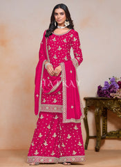 Rani Pink Embroidered Palazzo Style Suit
