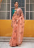 Peach And Turquoise Floral Organza Silk Saree With Sequence Embroidered Blouse