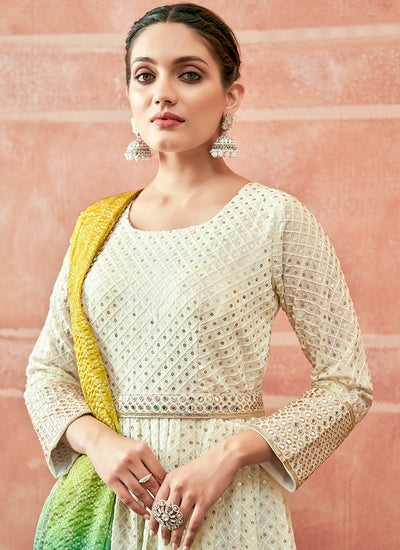 Off White Sequence Embroidered Designer Anarkali Suit In USA
