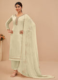 Off White Multi Embroidered Pakistani Pant Style Suit