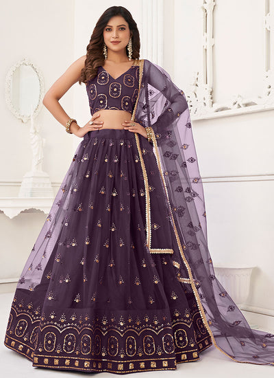 Deep Purple Traditional Embroidered Wedding Lehenga Choli