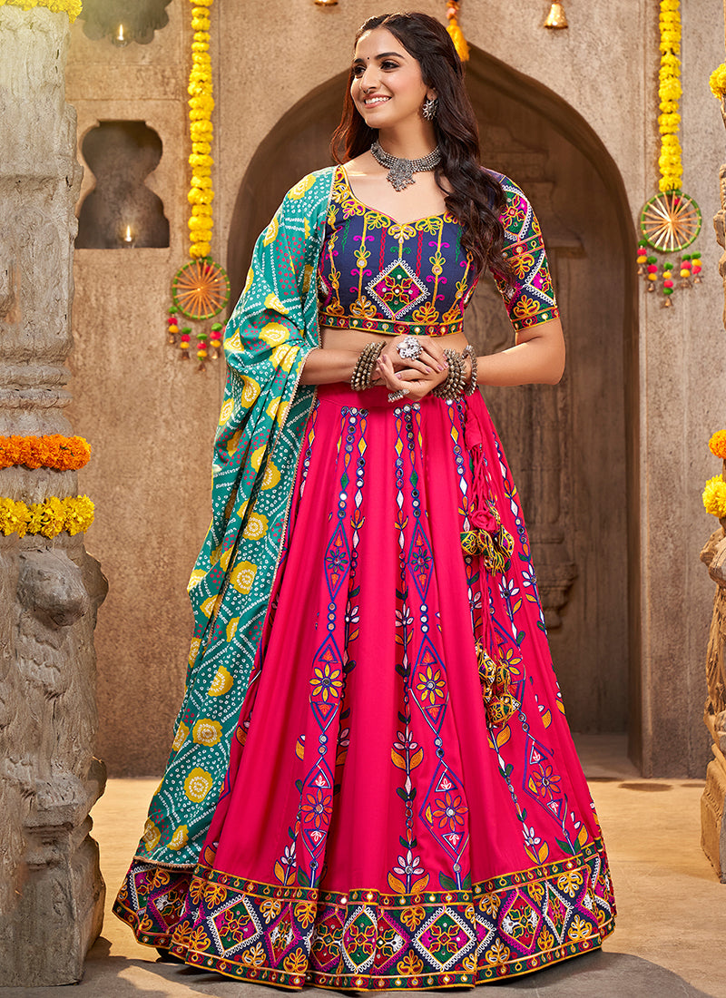 Pink Kutchi Embroidered Rajwadi Chaniya Choli