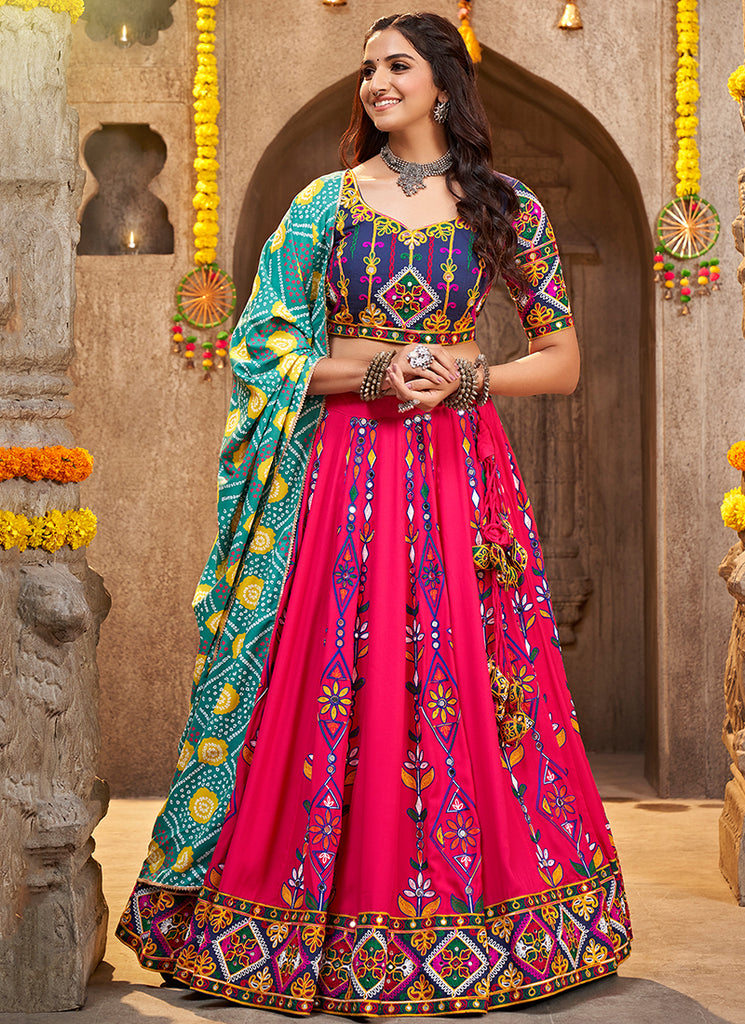 Pink Kutchi Embroidered Rajwadi Chaniya Choli
