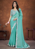 Aqua Blue Sequence And Thread Embroidery Saree With Belt